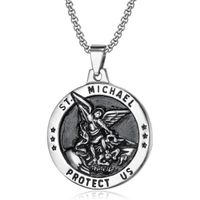 BOBIJOO Jewelry - Pendentif Médaille Saint Michel Michael Archange Protection Acier 316L Argenté Chaîne