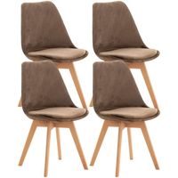 Chaises de salle à manger design scandinave - Lot de 4 - Tissu velours marron foncé - Pieds bois clair
