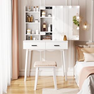 Coiffeuse Moderne Avec Miroir éclairé & Tabouret – Table De Maquillage – Meubles Cosy