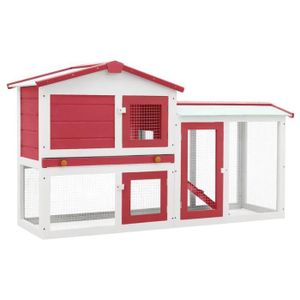 CLAPIER 357|CHEZ Jill's* NEW Clapier-Poulailler Moderne ,Cottage Cage à Poules large d'extérieur Rouge et blanc 145x45x85 cm Bois