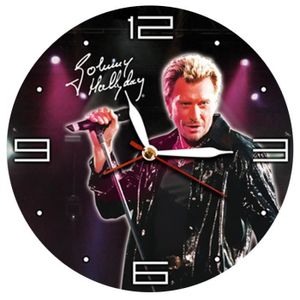 HORLOGE - PENDULE Horloge Johnny Hallyday en toile et bois  37 cm