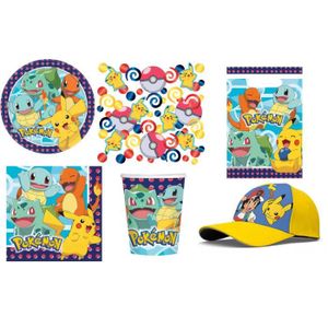 KIT DE DECORATION Kit anniversaire pour 8 enfants motif Pokémon livrée avec sa casquette pour faire la fetes