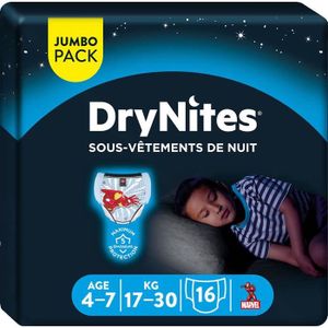 COUCHE Slips de nuit garçons 4-7 ans HUGGIES DryNites Marvel - Lot de 5 (17-30 kg)