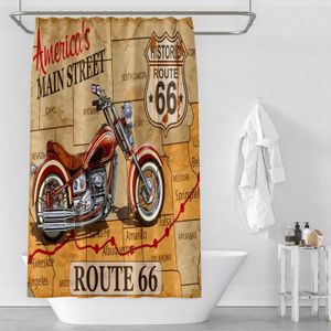 RIDEAU DE DOUCHE Rideau de douche Route 66 américaine moto vintage 
