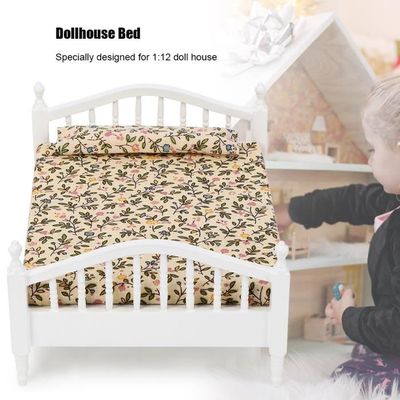 QIYUDUOLA Lit antique en fer pour maisons de poupée 1/12 Décoration Meubles avec literie amovible Modèle Scène