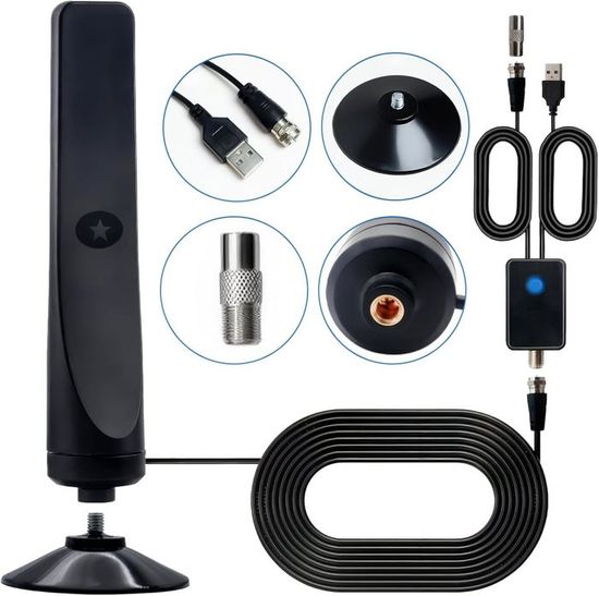 Antenne TV Intérieure Amplifiée – Réception 600 Km, 360°, Câble 10 M, Pour HDTV 1080P, Sans Abonnement - 2