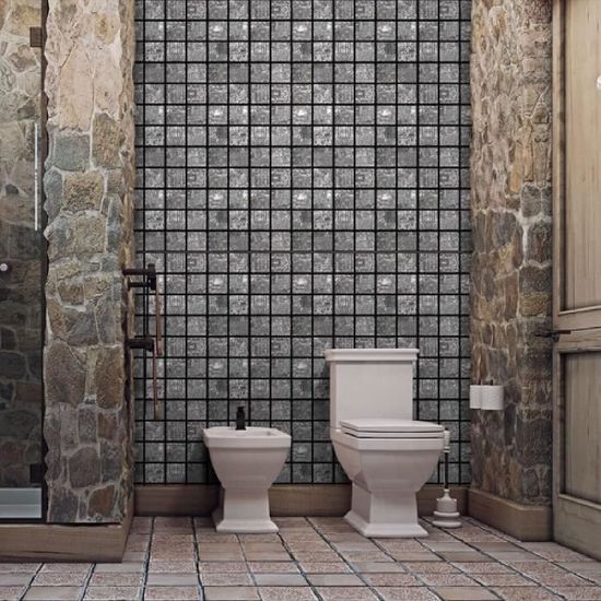 Credence Adhesive pour Cuisine Mosaïque Gris Argent Stickers Cuisine Imperméable Stickers Carrelage Décoration Maison Carrelage Adhesif Mural Salle de Bain pour Meubles 10 Pièces/30x30cm