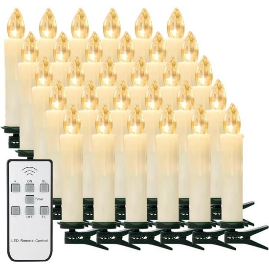Set de 30 bougies de Noël LED sans fil Décoration lumineuse avec  télécommande accessoires Bougies à