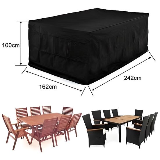 Housse de protection pour salon de jardin table - Marque - Modèle - 420D Oxford - Noir - Taille 242x162x100cm