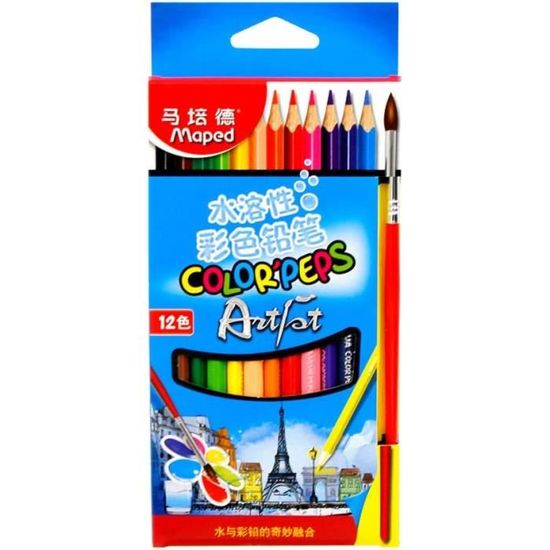 Lot De 12 Pastels Solubles à L'Eau Avec Taille-Crayon, Palette Et Pinceau - Pour Techniques Artistiques Variées