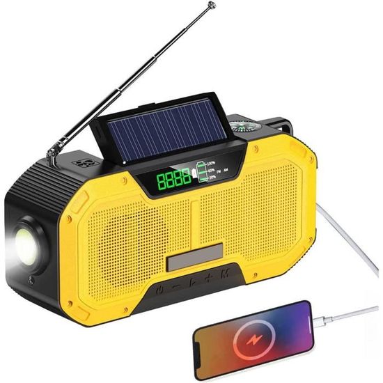Radio de survie avec recharge solaire ou dynamo et lampe torche Fosco