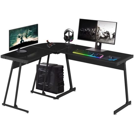 bureau d'angle d'ordinateur de Jeu PC Studio Table de Travail pour Bureau à Domicile, 147 cm (L) * 112 cm (W) * 74 cm (H) Noir A87