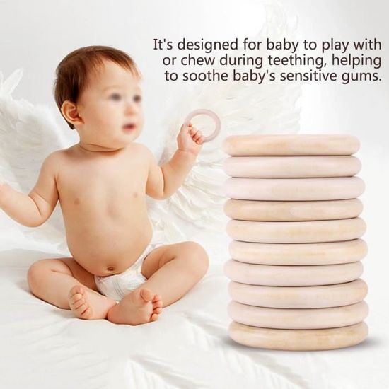 kelinthroom® 10 pièces bébé bébé anneau de dentition en bois naturel anneau de dentition jouet en bois bracelet bricolage artisanat