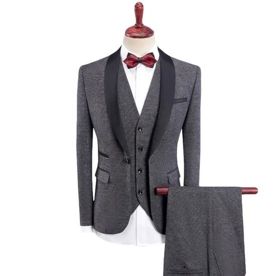 Ensemble 3 Pièces Gilet Homme Classique + Cravate + Mouchoir De Poche - Solide Formel Mariage, Bal, Smoking