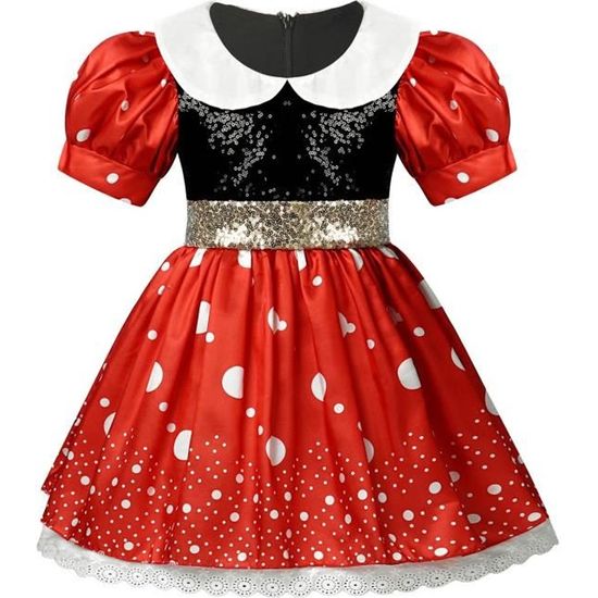 Robe Noël Fille Enfant Robe de Princesse Manches Courtes Bouffantes