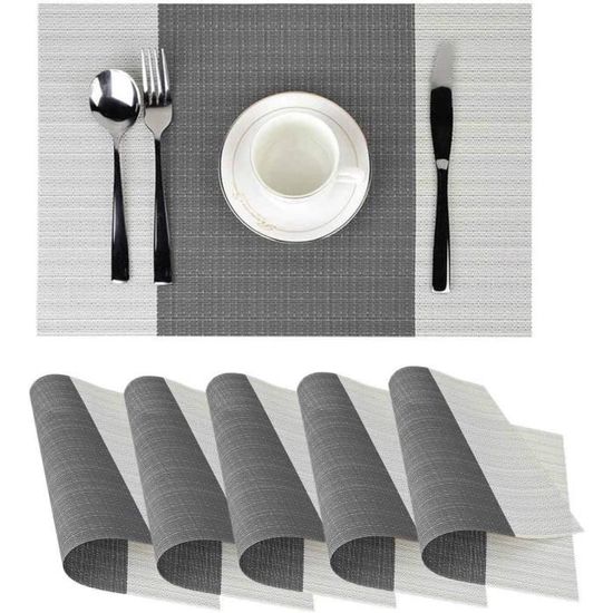 Sets De Table Silicone YUNJUER - 40x30cm + Dessous De Verre - Antidérapants Lavables - Gris Clair - Lot De 4