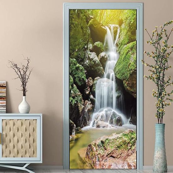 Autocollant Mural 3D Jardin FLFK - 85x215cm, PVC, Amovible - Déco Porte, Mur