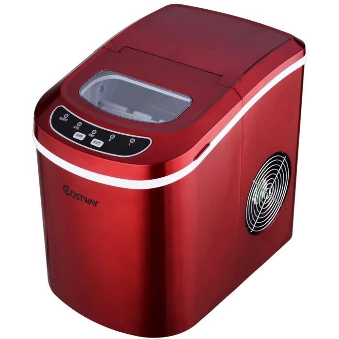 DREAMADE Machine à Glaçons avec Réservoir d'Eau 2,2L Taille de Glaçon en Option, 9 Glaçons en 6-13 Minutes, pour la famille (Rouge)
