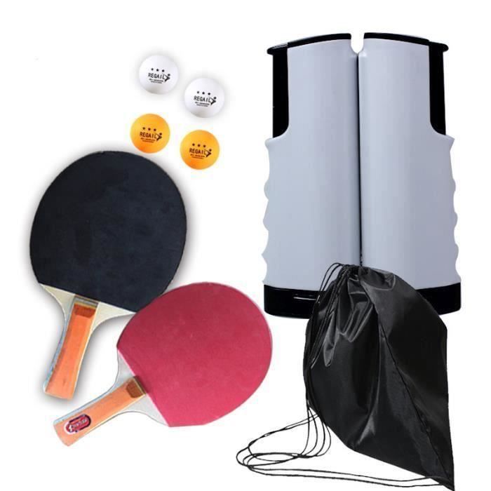 Raquette de Ping Pong Set, Jeu de ping-Pong avec 2 Raquette de Tennis de Table + Rétractable Filet de Table Tennis+4 Balle(En Stock)