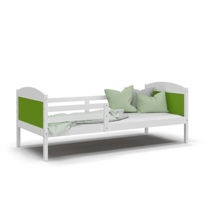 LIT ENFANT MATI 90x190 BLANC VERT Livré avec sommier