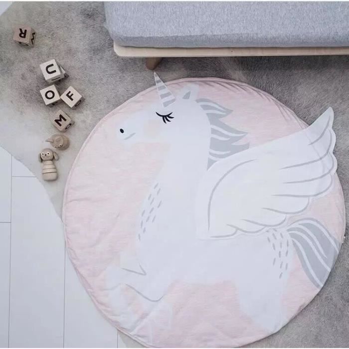 Tapis d'Éveil Bébé Tapis de Jeu Tapis Rond en Coton Doux Décoration de Salle licorne