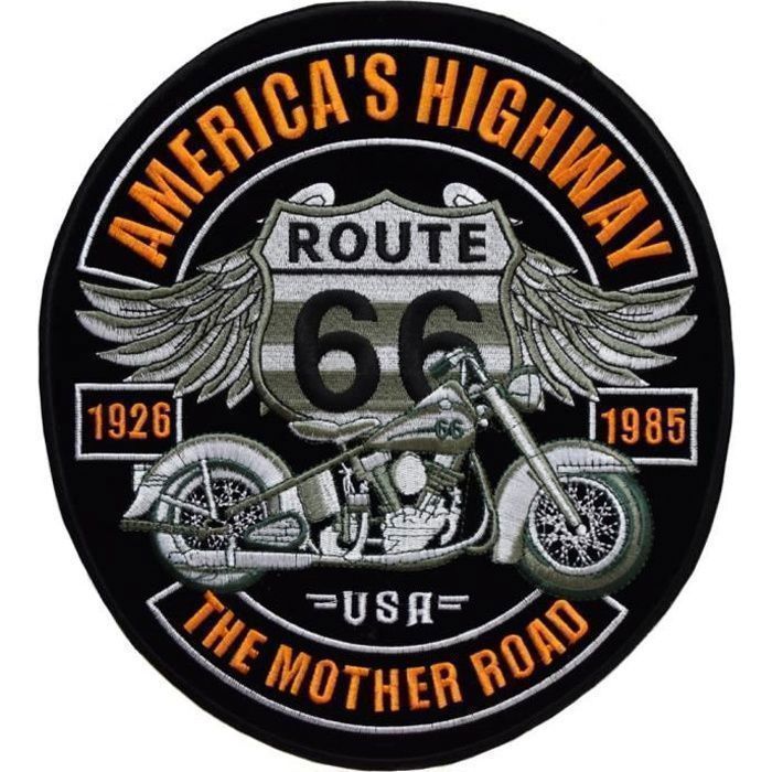 ecusson route 66 biker motard moto usa us thermocollant grand format 25x23cm patche badge