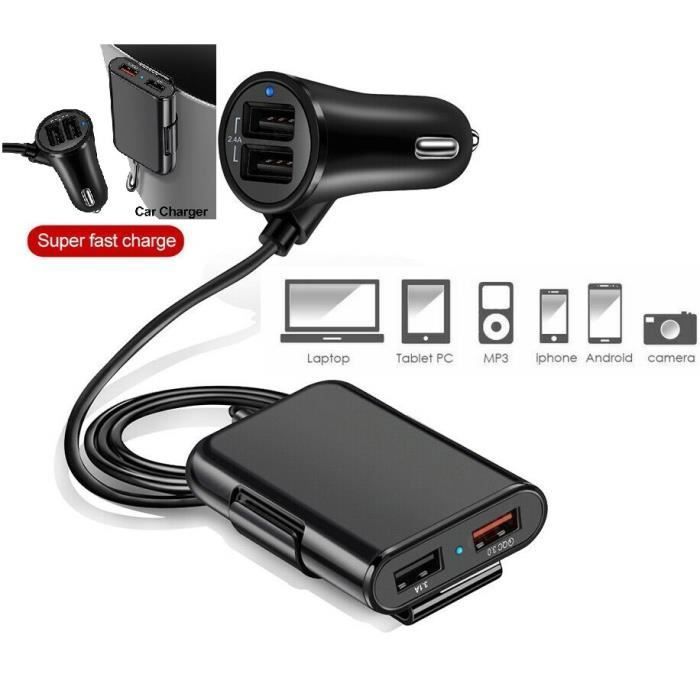 Chargeur Telephone Voiture Allume-Cigarre Adaptateur 4 Port Usb 2.0 Smartphone/Tablette