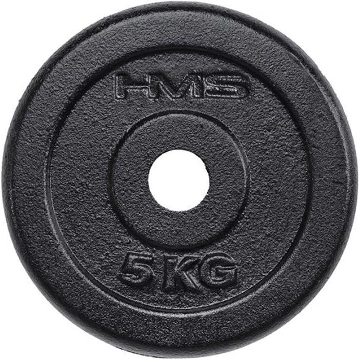 HMSPORT - Disque de poids noir en fonte 5 kg - Entrainement de force + Renforcement musculaire - Équipement sportif - Musculation -