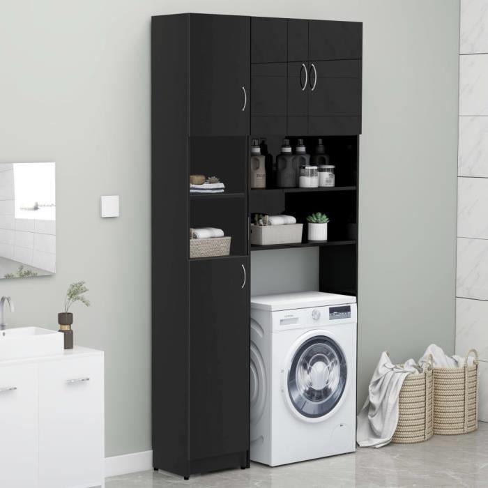 INGSHOP© Ensemble de meuble pour machine à laver Noir Aggloméré