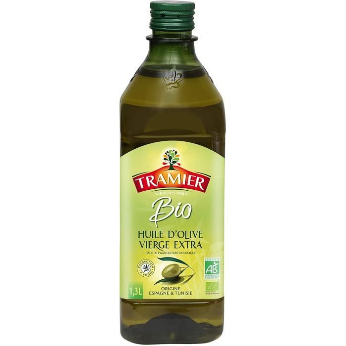 Tramier Huile d’olive vierge extra biologique (1 x 1,3 L), bouteille d’huile au goût fruité et délicat, huile d'olive bio à base d’o
