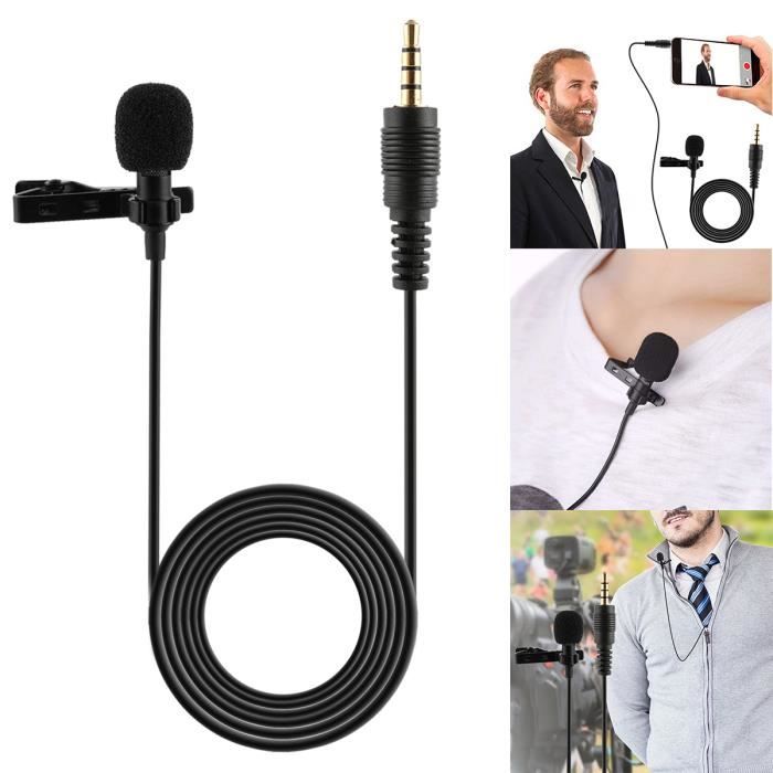 Mini Microphone Micro Universel Jack 3,5mm avec Clip Chemise Vêtement Cravate Pour PC Ordinateur Conversation Noir, Lavalier Mic