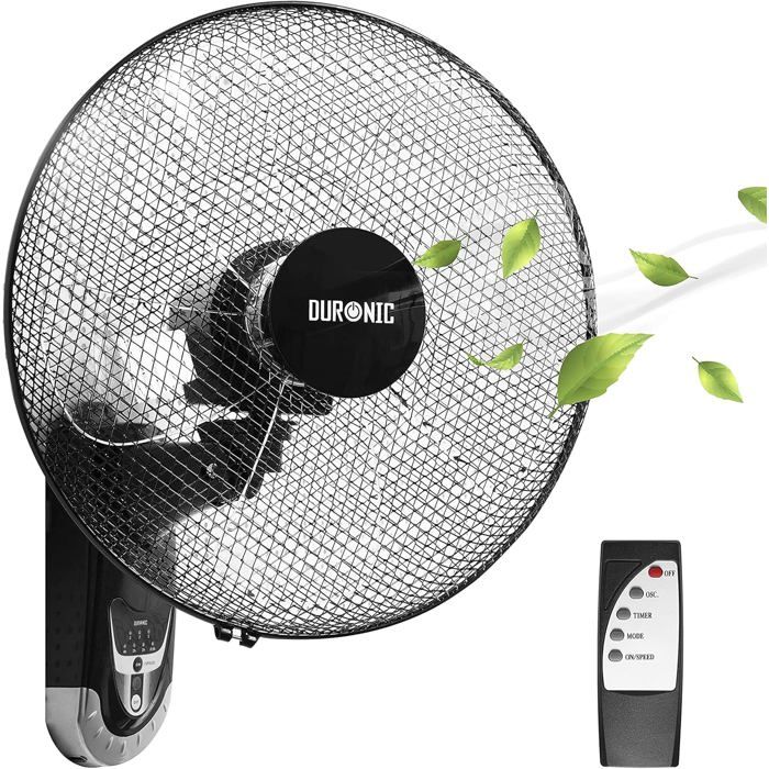 Duronic FN55 Ventilateur mural oscillant de 60W – 5 Pâles de 40 cm - Télécommande/Minuterie/3 Vitesses – Moteur puissant 