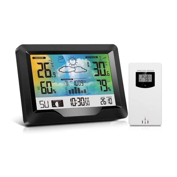 GOBRO Station Météo, Digital Thermomètre Hygromètre Baromètre Station Météo sans Fil Intérieur Extérieur avec Capteur Extérieur, Gra