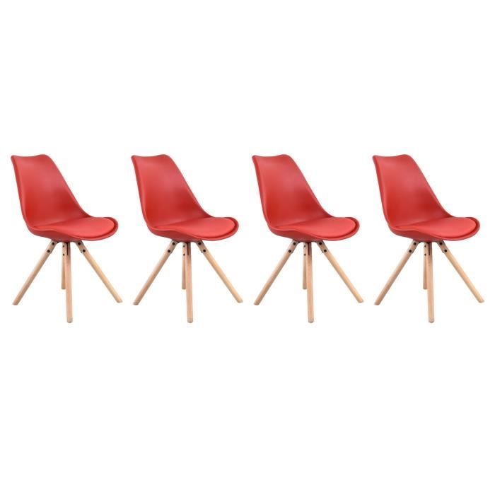 Lot de 4 chaises scandinaves ANITA rouge avec coussin