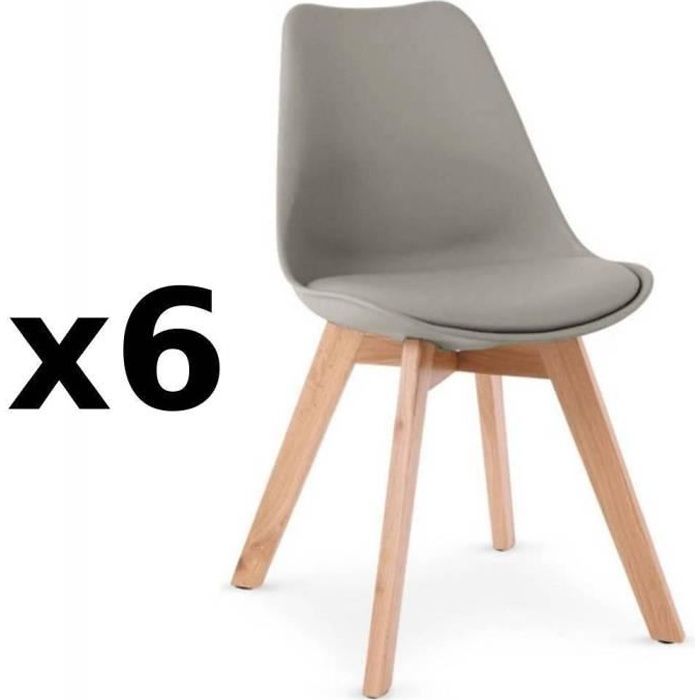 Lot de 6 chaises OSLO grise design scandinave piétement en hêtre