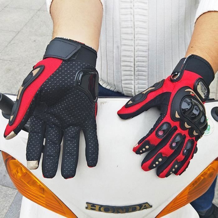 Gants Moto Cross Vélo Doigt Complet Protection Gants Tout-terrain Équipement Sport de Plein Air Rouge