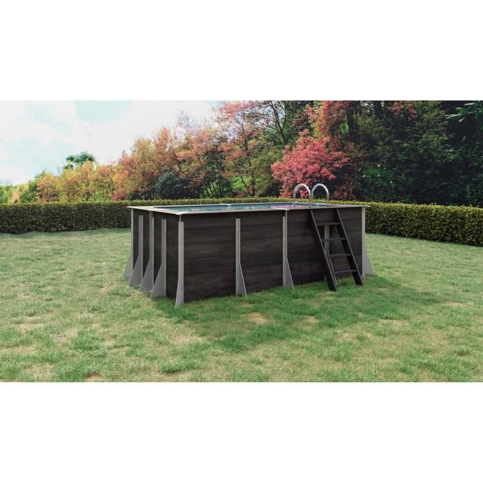 Piscine Composite Rectangulaire 1,67 * 3,26m semi-enterrée - Modèle Brehal - Structure acier Just'aposé - Gris anthracite