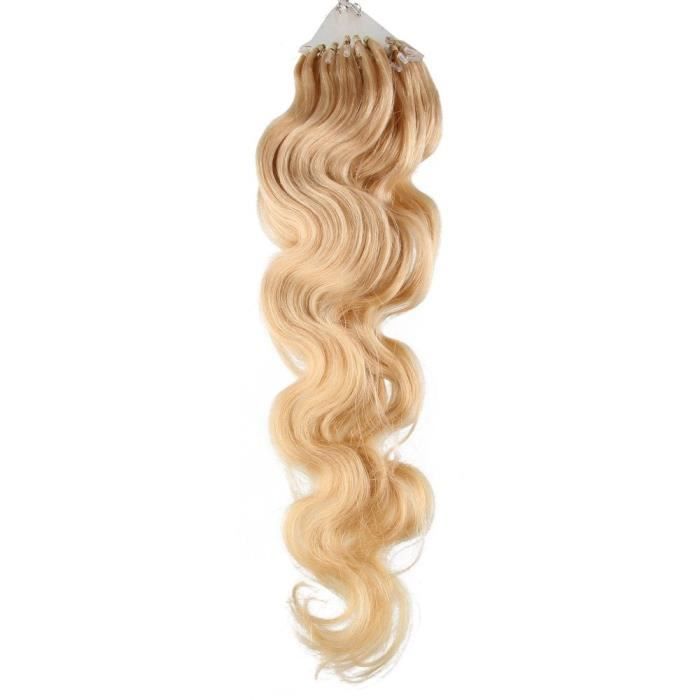 @M6795 50 Extension de Cheveux Naturel Humaine 50 CM VAGUE DU CORPS-Ondule EASY LOOP Anneaux Pose a Froid - Couleur Marron