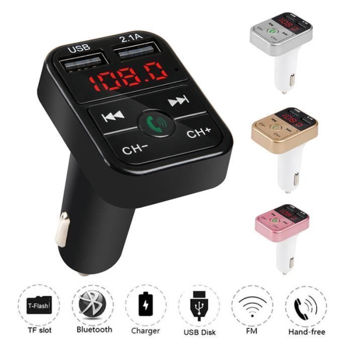 Transmetteur FM Bluetooth pour voiture Adaptateur radio sans fil Chargeur USB Lecteur MP3-noir