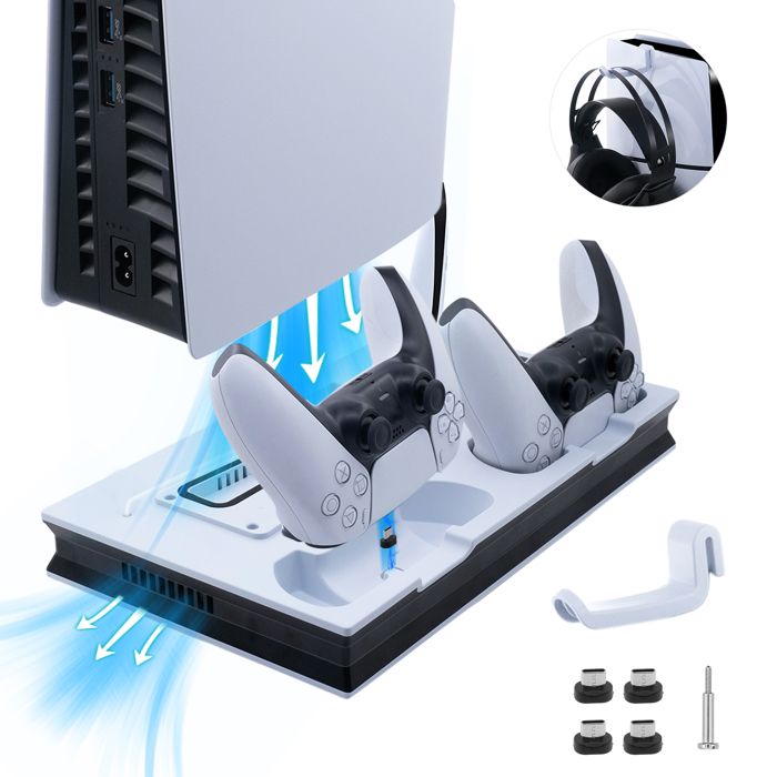 PS5 Support Ventilateur de Refroidissement, double contrôleur de charge pour PS5/PS5 Slim UHD/édition numérique-blanc