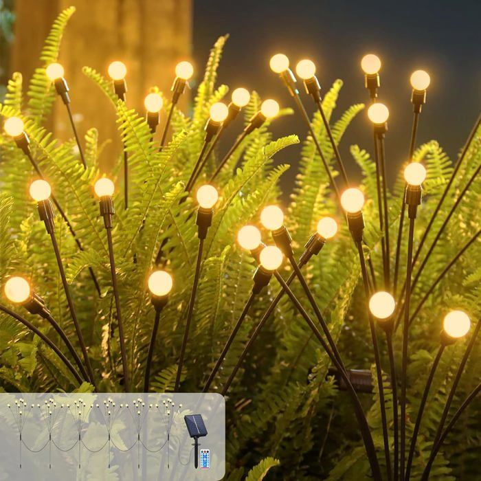 Lampe Solaire Extérieure Luciole 160 LED - 2 Pièces, IP65, 8 Modes - Décoration Jardin, Terrasse, Allée