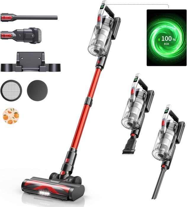 Aspirateur Sans Fil Vozascly F10 Flex 400W 38KPa - 60 Min Autonomie, Léger, Tuyau Pliable, 3 En 1 - 14
