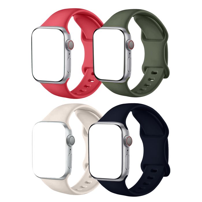 Bracelet Silicone[4 PCS]compatible pour iWatch Serie 9 8 7 6 5 4 3 2 1 SE 38mm 40mm 41mm Starlight/Bourgogne/Kaki/Bleu Nuit-Juanio
