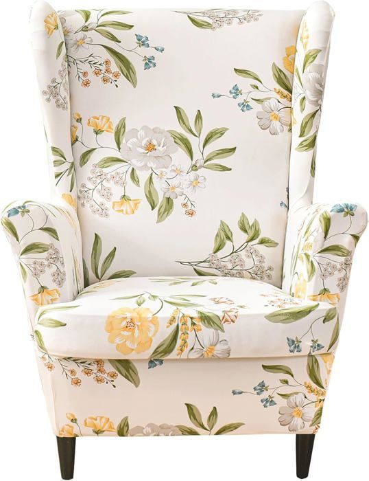 Housse de Fauteuil à Oreilles，version imprimée-fleurs beiges