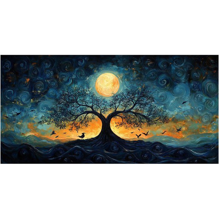 Tableau Arbre De Vie Abstrait Sur Toile 40x80cm - Décoration Murale Scandinave Sans Cadre