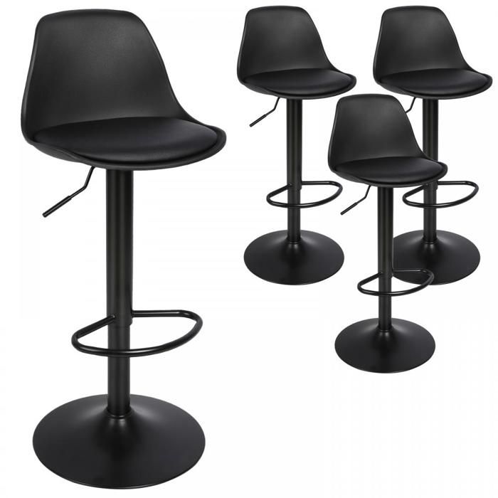 Chaise et Tabouret de bar.MIPAN.Lot de 4.Hauteur réglable.Rotation.PU.Max:120kg.Noir