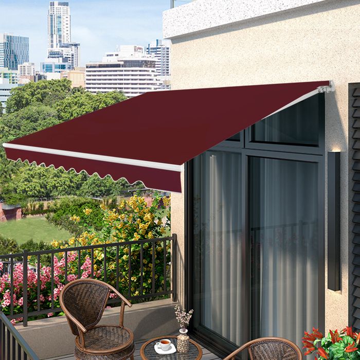 COSTWAY Store Banne de Balcon Rétractable 4 X 25M - Tissu Résistant aux UV et à lEauCadre en Aluminium Angle Réglable 5-35°Rouge