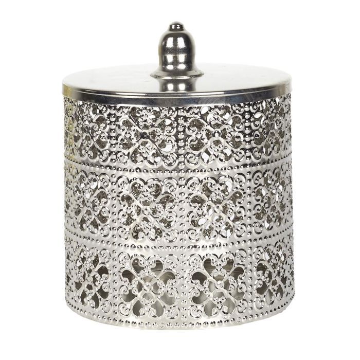 Boîte décorative en fer argenté avec couvercle style marocain (H14 8 cm)