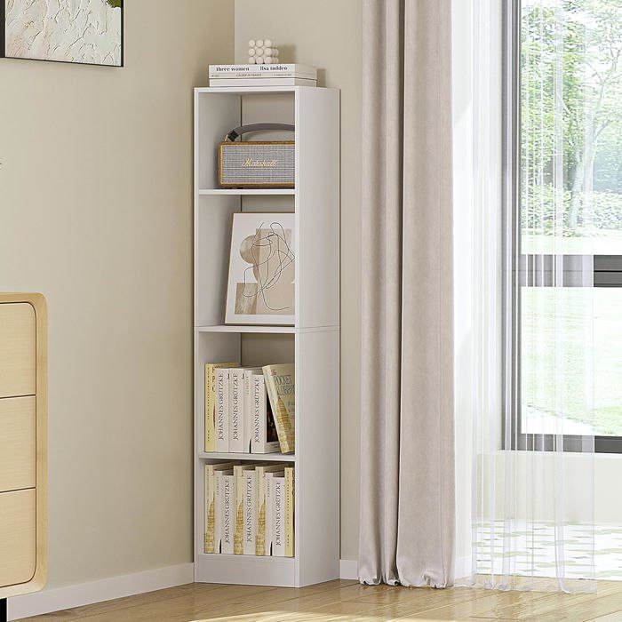 Bibliothèque Étagère de Rangement Meuble Cube pour Salon Bureau Chambre Style Scandinave 24 x 30 x 124 cm Blanc