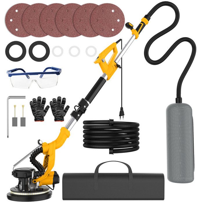 Girafe Ponceuse Murale Électrique 950W avec Aspiration Automatique 9 Vitesses Réglables Manche Télescopique 124-160cm